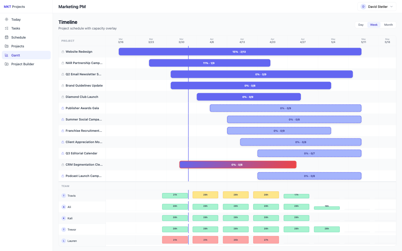 Project timeline with capacity planning
